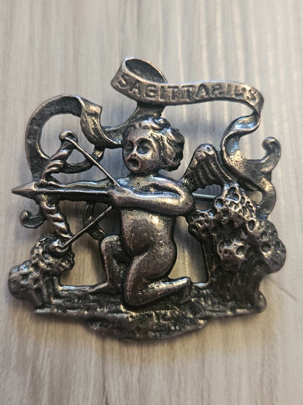Vintage Sterling Cini Cherub Cupid Sagittarius Zodiac Brooch Pin